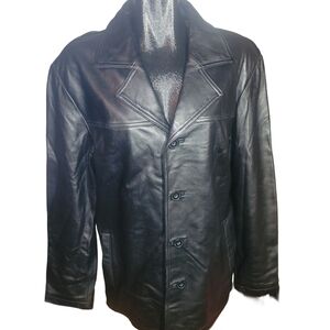 Catalini Men's Classic Black Button Up Leather Jacket S